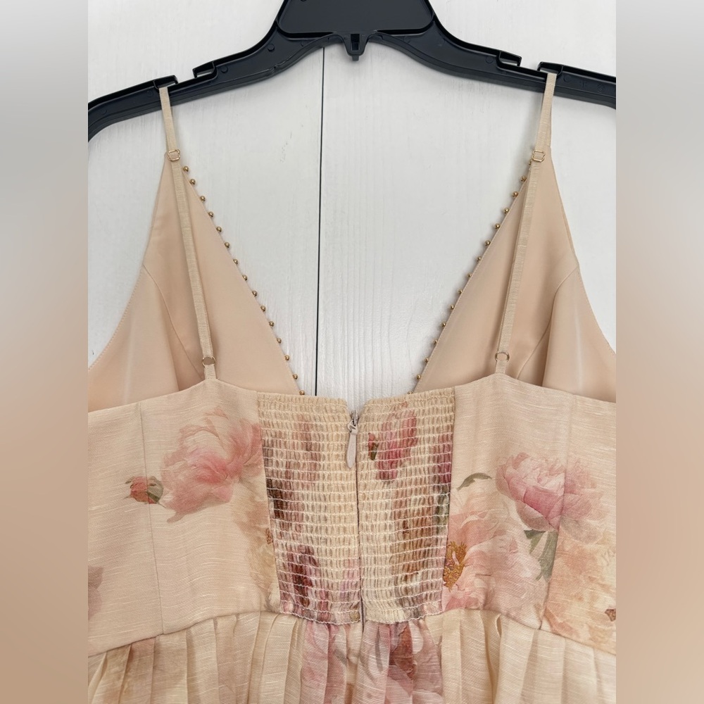 Final Zimmermann Hypnotic Plunge Neck Linen Silk Minidress Cream Peony AU3 US10 - Picture 11 of 16